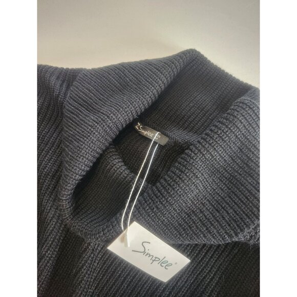Simplee Women Black Ribbed Knit Turtleneck Oversized Cozy Sweater Size M - Picture 3 of 7